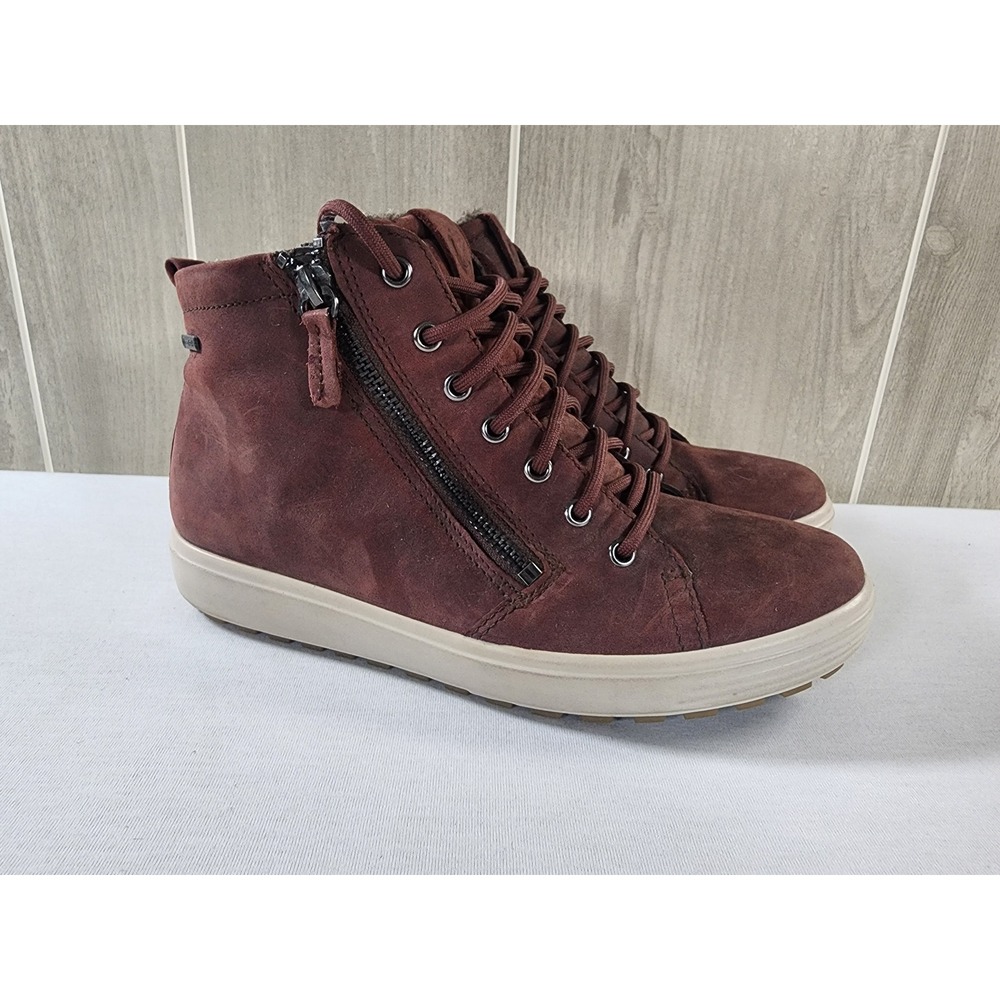ECCO Soft 7 Tred GTX HI Boots Women 37 Burgundy GORE-TEX Nubuck Leather US 6-6.5